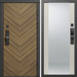 Входная дверь Termo-Door Смарт Плаза Орех Елочка - Зеркало Слоновая кость