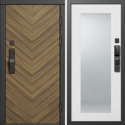 Входная дверь Termo-Door Смарт Плаза Орех Елочка - Зеркало Триумф Белый софт