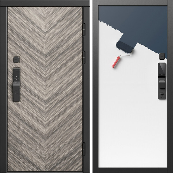 Входная дверь Termo-Door Смарт Плаза Серая Елочка - Гладкая Панель Под Покраску (грунт)