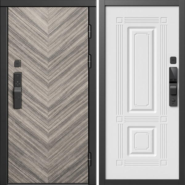 Входная дверь Termo-Door Смарт Плаза Серая Елочка - Мадрид Белый софт