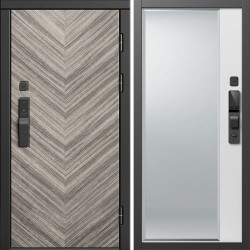 Входная дверь Termo-Door Смарт Плаза Серая Елочка - Зеркало Фацет Белый софт