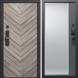 Входная дверь Termo-Door Смарт Плаза Серая Елочка - Зеркало Фацет Grey софт