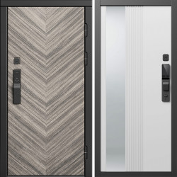 Входная дверь Termo-Door Смарт Плаза Серая Елочка - Зеркало Люмис Белый Софт