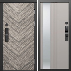 Входная дверь Termo-Door Смарт Плаза Серая Елочка - Зеркало Люмис Капучино