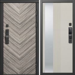 Входная дверь Termo-Door Смарт Плаза Серая Елочка - Зеркало Люмис Соновая Кость