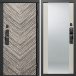 Входная дверь Termo-Door Смарт Плаза Серая Елочка - Зеркало Слоновая кость