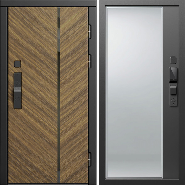 Входная дверь Termo-Door Смарт Санрайз - Зеркало Фацет Черный кварц+тонировка серая