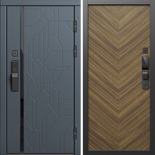Входная дверь Termo-Door Смарт Сплит Графит - Плаза Елочка Орех