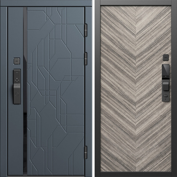 Входная дверь Termo-Door Смарт Сплит Графит - Плаза Елочка Серая