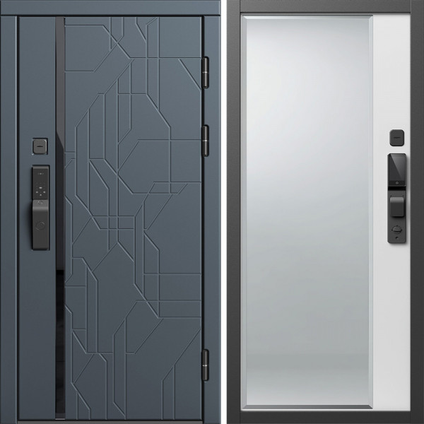 Входная дверь Termo-Door Смарт Сплит Графит - Зеркало Фацет Белый софт