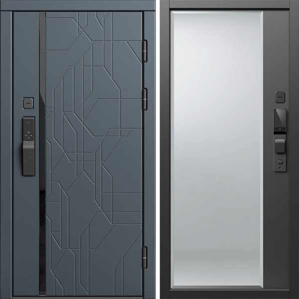 Входная дверь Termo-Door Смарт Сплит Графит - Зеркало Фацет Черный кварц