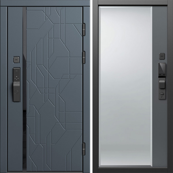 Входная дверь Termo-Door Смарт Сплит Графит - Зеркало Фацет Grey софт