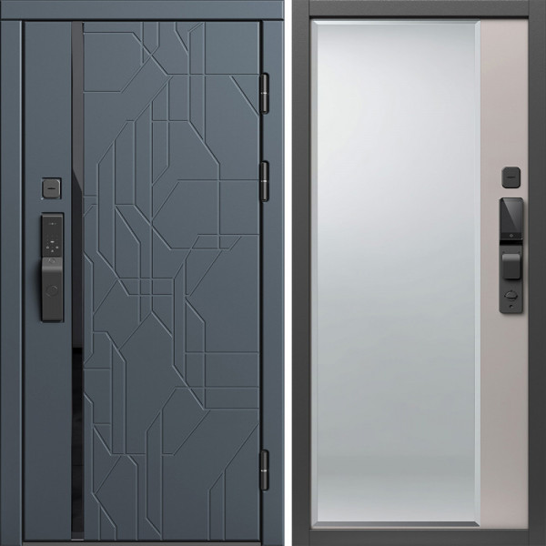 Входная дверь Termo-Door Смарт Сплит Графит - Зеркало Фацет Капучино
