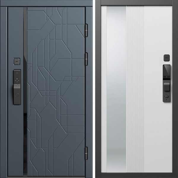 Входная дверь Termo-Door Смарт Сплит Графит - Зеркало Люмис Белый Софт