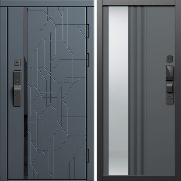 Входная дверь Termo-Door Смарт Сплит Графит - Зеркало Люмис Грей Софт