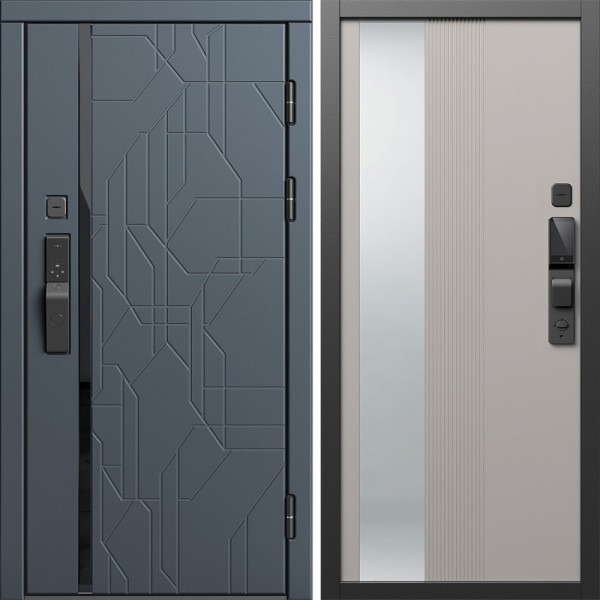 Входная дверь Termo-Door Смарт Сплит Графит - Зеркало Люмис Капучино