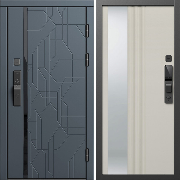 Входная дверь Termo-Door Смарт Сплит Графит - Зеркало Люмис Соновая Кость