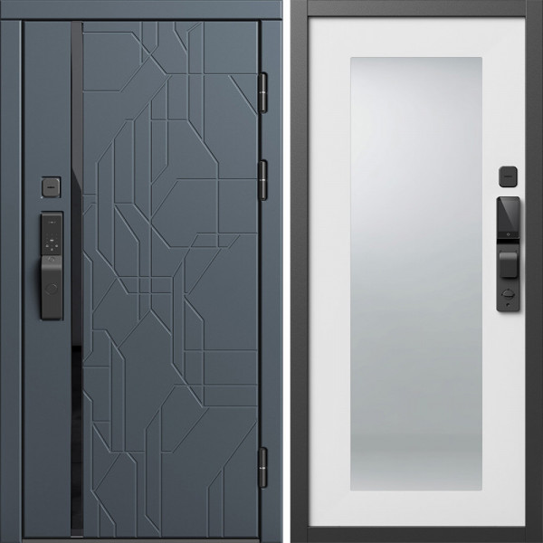 Входная дверь Termo-Door Смарт Сплит Графит - Зеркало Триумф Белый софт