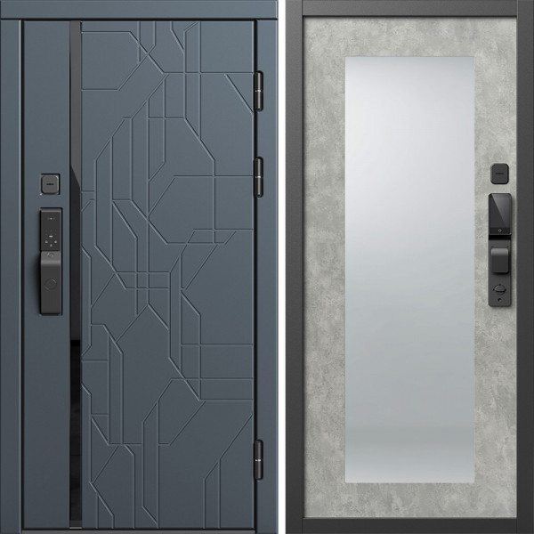 Входная дверь Termo-Door Смарт Сплит Графит - Зеркало Триумф бетон светлый