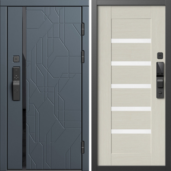 Входная дверь Termo-Door Смарт Сплит Графит - Зеркало Триумф Царга лиственница 4500 / 5500