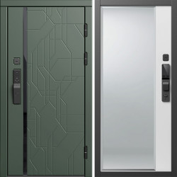 Входная дверь Termo-Door Смарт Сплит Грин - Зеркало Фацет Белый софт