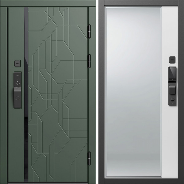 Входная дверь Termo-Door Смарт Сплит Грин - Зеркало Фацет Белый софт