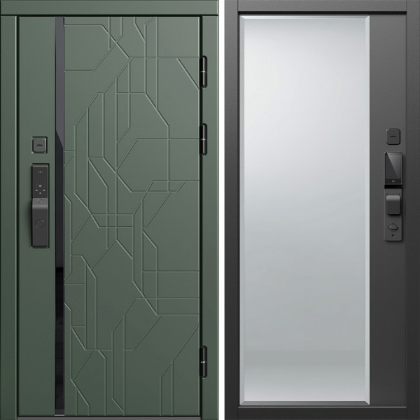 Входная дверь Termo-Door Смарт Сплит Грин - Зеркало Фацет Черный кварц
