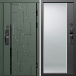 Входная дверь Termo-Door Смарт Сплит Грин - Зеркало Фацет Черный кварц+тонировка серая