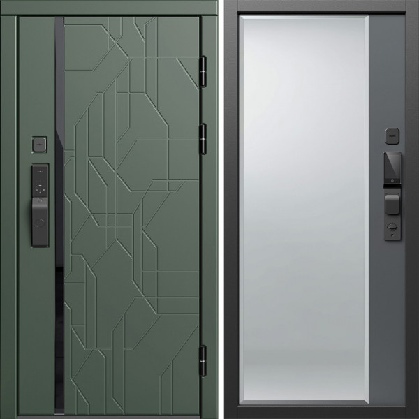 Входная дверь Termo-Door Смарт Сплит Грин - Зеркало Фацет Grey софт