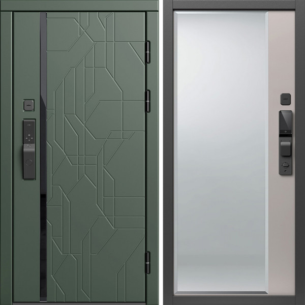 Входная дверь Termo-Door Смарт Сплит Грин - Зеркало Фацет Капучино