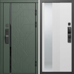 Входная дверь Termo-Door Смарт Сплит Грин - Зеркало Люмис Белый Софт