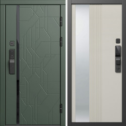 Входная дверь Termo-Door Смарт Сплит Грин - Зеркало Люмис Соновая Кость