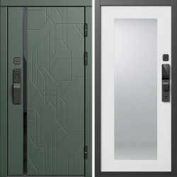 Входная дверь Termo-Door Смарт Сплит Грин - Зеркало Триумф Белый софт