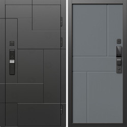 Входная дверь Termo-Door Смарт Тетрис Блэк - Горизонт Grey софт