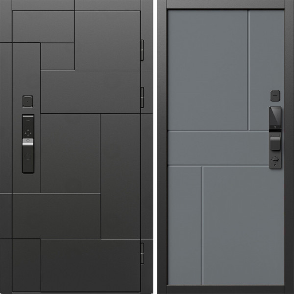 Входная дверь Termo-Door Смарт Тетрис Блэк - Горизонт Grey софт