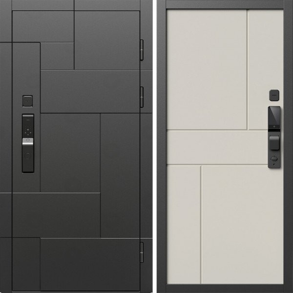 Входная дверь Termo-Door Смарт Тетрис Блэк - Горизонт Слоновая кость