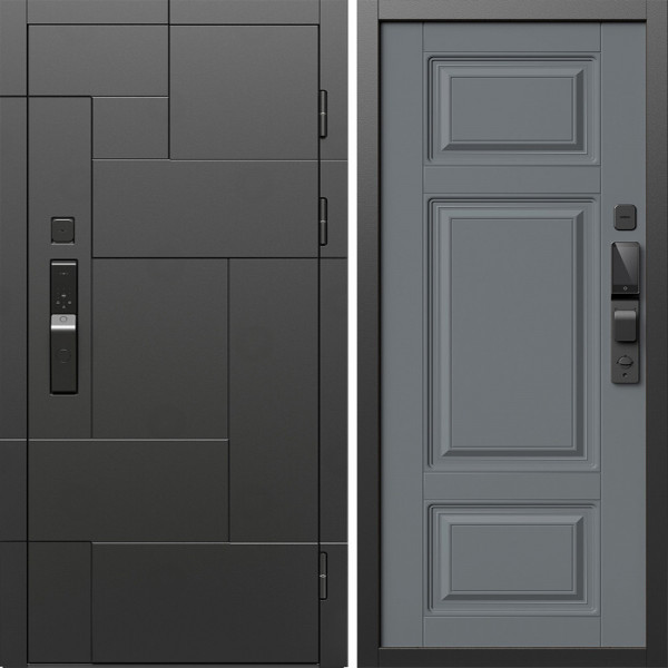 Входная дверь Termo-Door Смарт Тетрис Блэк - Лион Grey софт