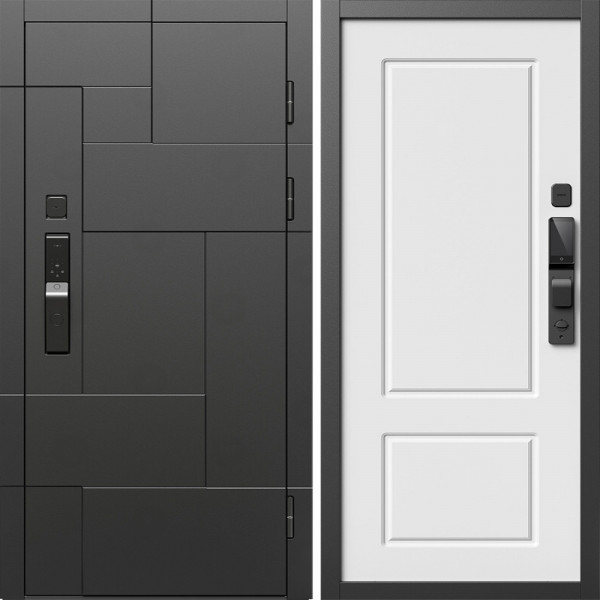 Входная дверь Termo-Door Смарт Тетрис Блэк - Марсель Белый софт