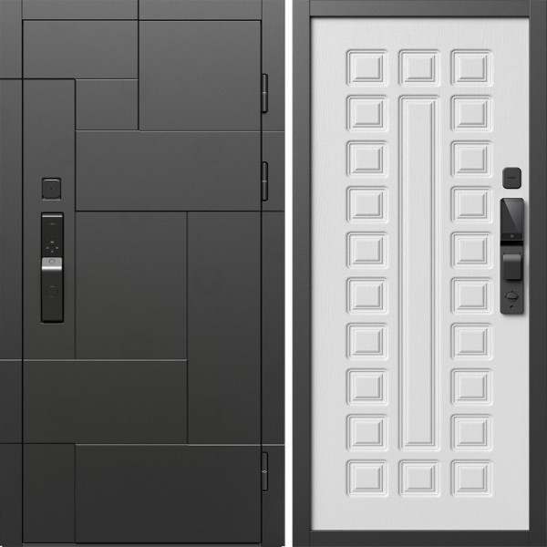 Входная дверь Termo-Door Смарт Тетрис Блэк - Престиж белое дерево