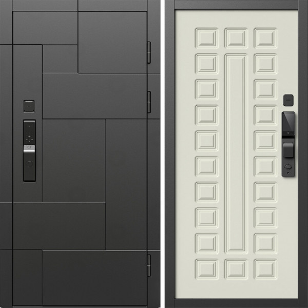 Входная дверь Termo-Door Смарт Тетрис Блэк - Престиж бежевый матовый