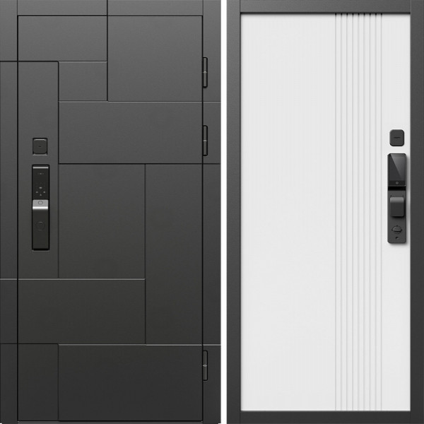 Входная дверь Termo-Door Смарт Тетрис Блэк - Страйп Белый Софт