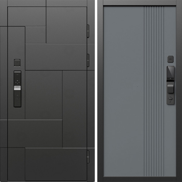 Входная дверь Termo-Door Смарт Тетрис Блэк - Страйп Грей Софт