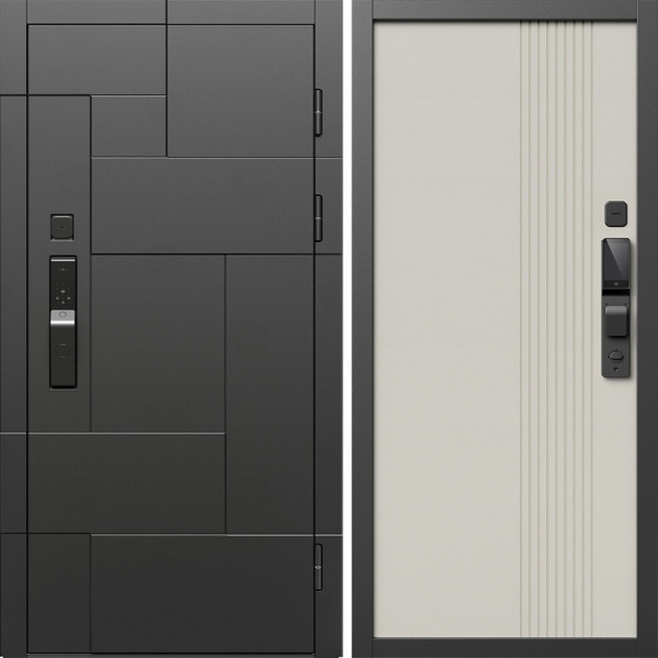 Входная дверь Termo-Door Смарт Тетрис Блэк - Страйп Слоновая Кость