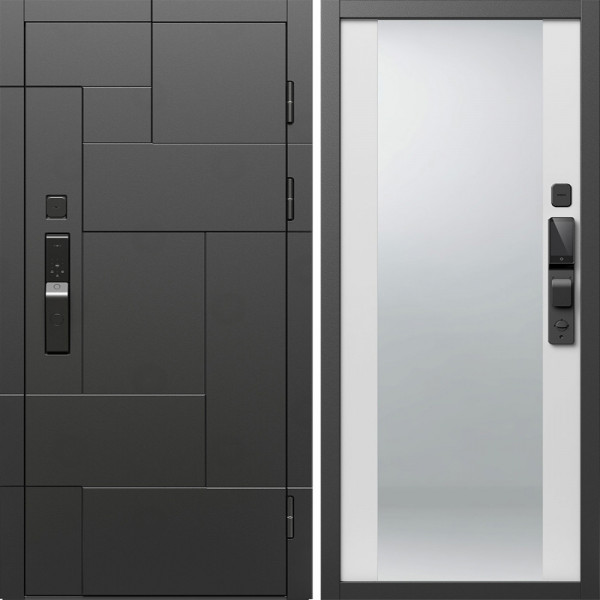 Входная дверь Termo-Door Смарт Тетрис Блэк - Зеркало белый софт