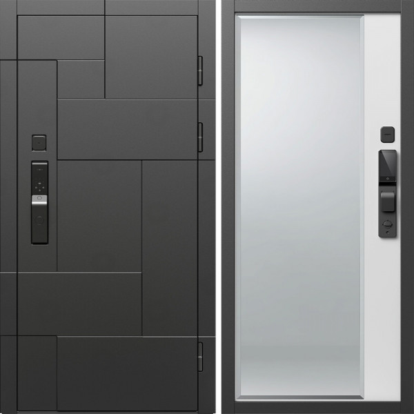 Входная дверь Termo-Door Смарт Тетрис Блэк - Зеркало Фацет Белый софт