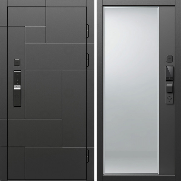 Входная дверь Termo-Door Смарт Тетрис Блэк - Зеркало Фацет Черный кварц
