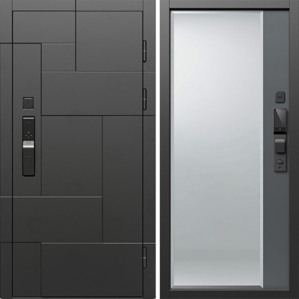 Входная дверь Termo-Door Смарт Тетрис Блэк - Зеркало Фацет Grey софт