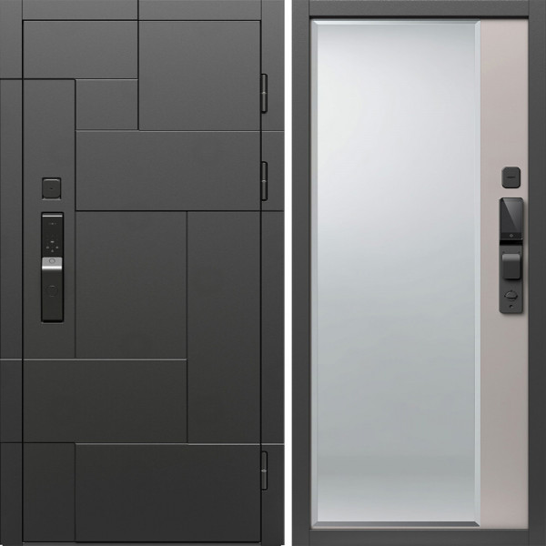 Входная дверь Termo-Door Смарт Тетрис Блэк - Зеркало Фацет Капучино