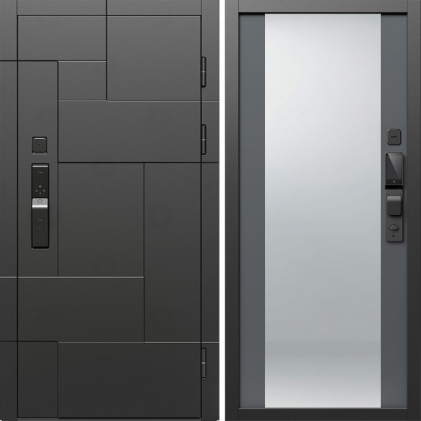 Входная дверь Termo-Door Смарт Тетрис Блэк - Зеркало Grey Софт