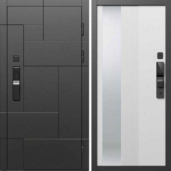 Входная дверь Termo-Door Смарт Тетрис Блэк - Зеркало Люмис Белый Софт